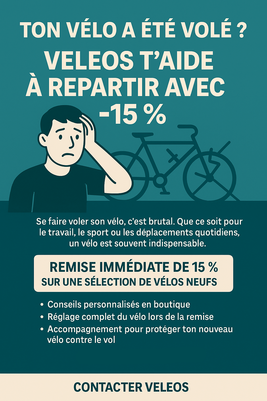 Offre VELEOS -15% après le vol d’un vélo